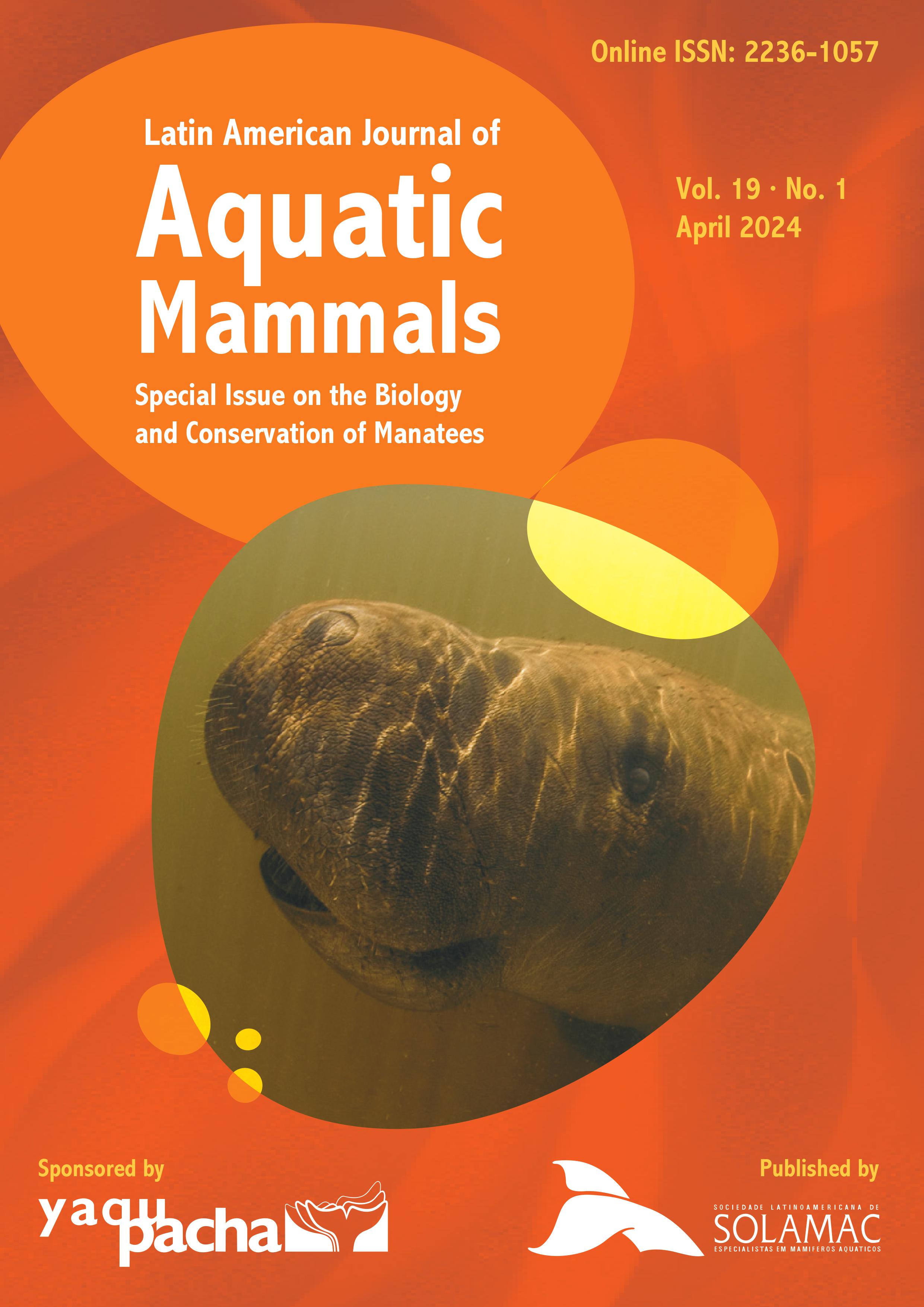 Cover of Vol. 19 No. 1 depicting the face of a West Indian manatee taken underwater in the tannin-rich waters of the Tatumunha River, Alagoas, Bazil. Photo Credit: Enrico marcovalid/FMA Collection